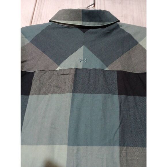 Under Armour Shirt Ladies Medium Teal Plaid Button Front Long Sleeve Flannel Gor - Picture 4 of 9